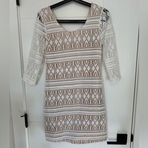Goldie London White‎ Lace Crochet Dress M/L Boho Chic Semi Sheer Lined Festival
